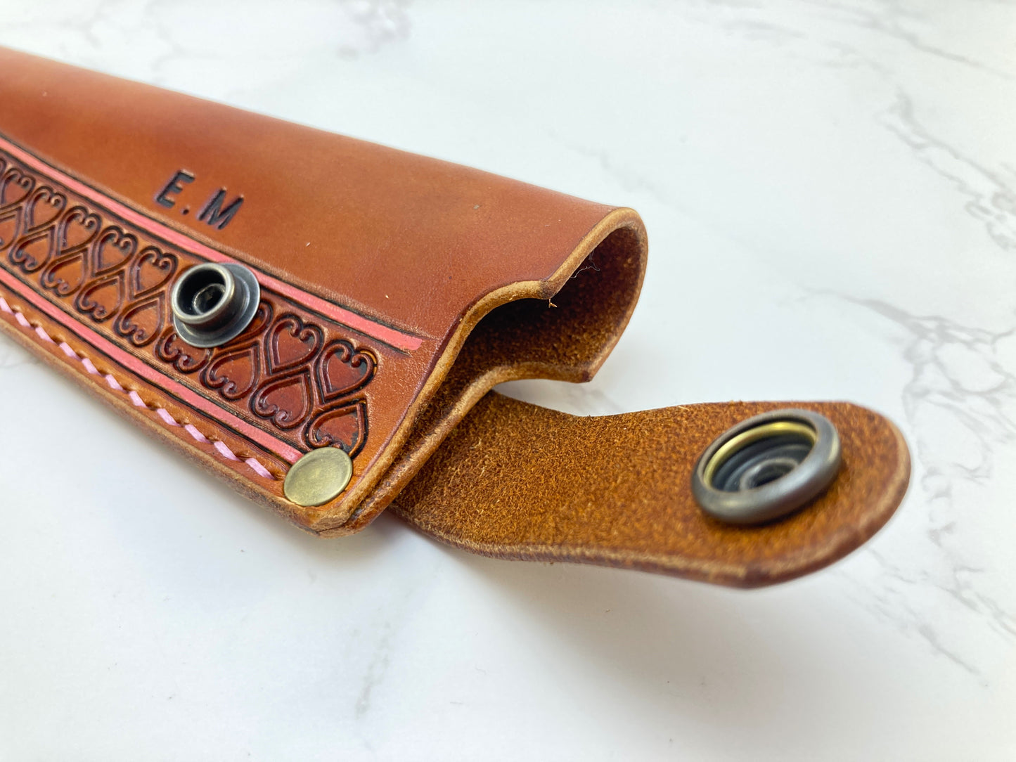 Handcrafted leather kitchen knife sheath -Love heart