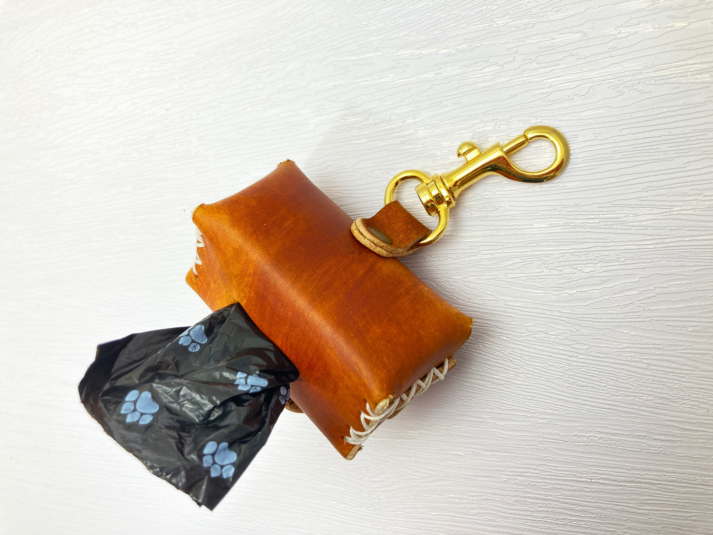 Hand dyed leather poo bag dispenser