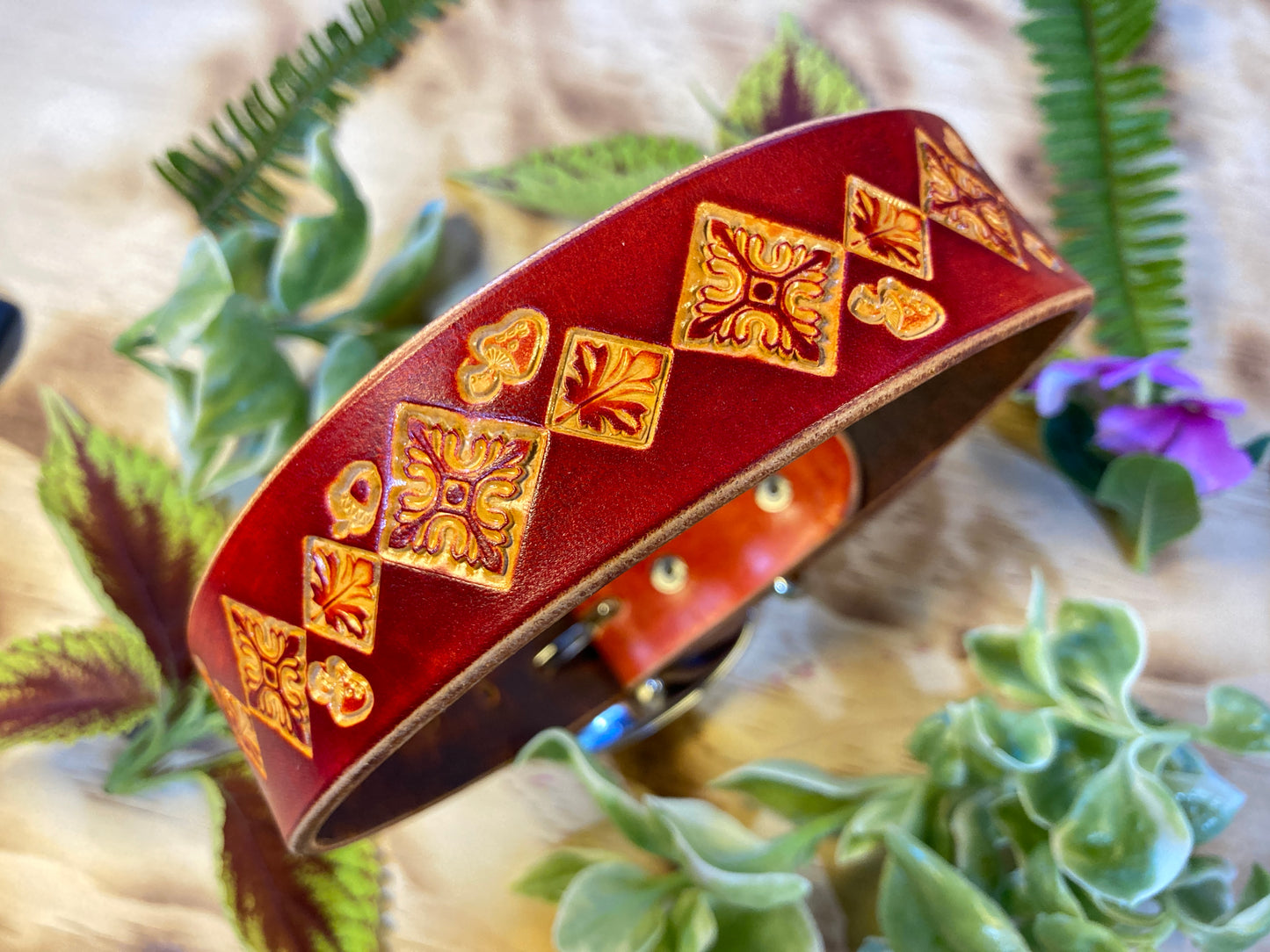 Nature inspired leather dog collars