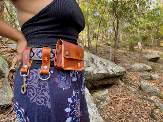 Mini leather belt pouch with snap closure