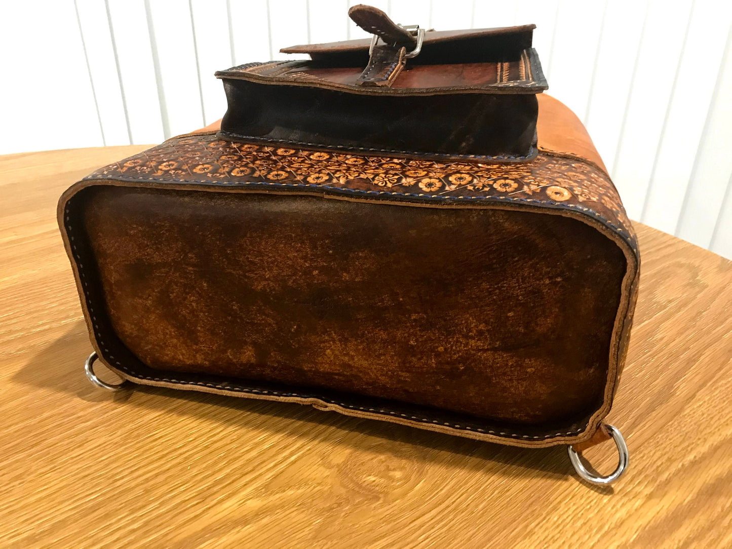 Hand embossed full leather backpack