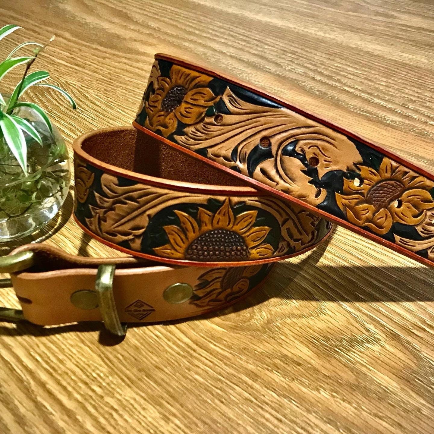 Hand painted leather belt - Sunflower