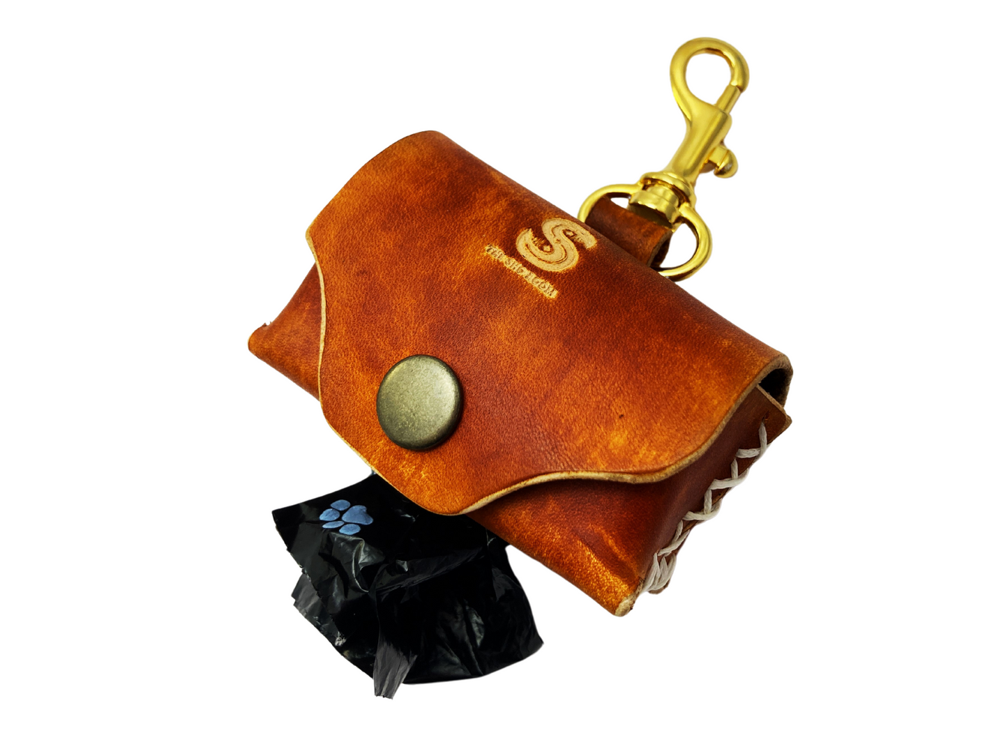 Hand dyed leather poo bag dispenser