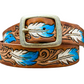 Hand painted leather belt - Feathers