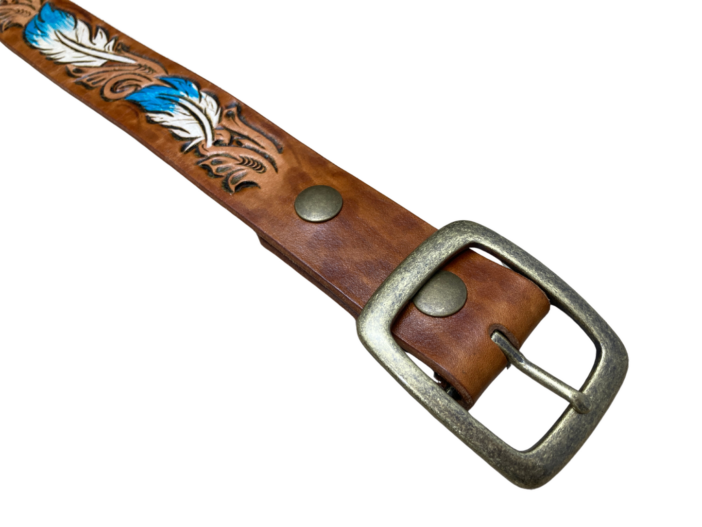 Hand painted leather belt - Feathers
