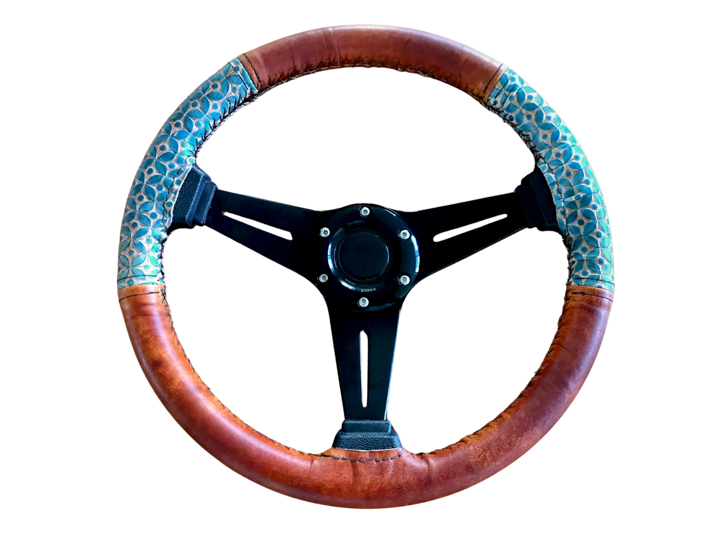 Boho dual tone hand tooled wheel wrap - Geometric