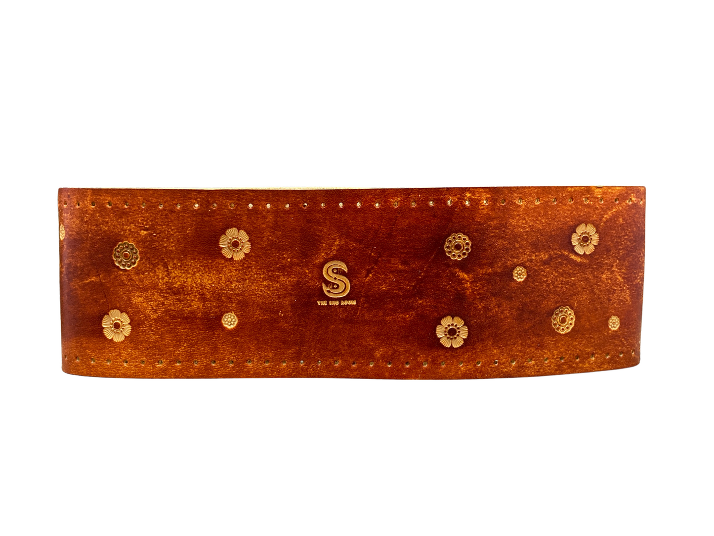 Hand tooled custom leather steering wheel cover - Flowers