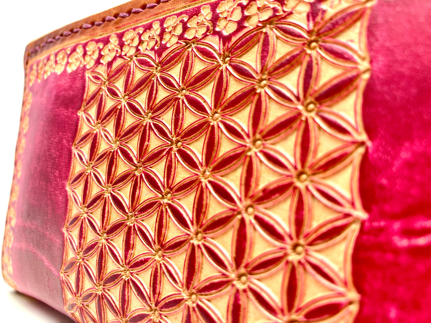 "Flower of life" nature inspired leather zip long wallet purse