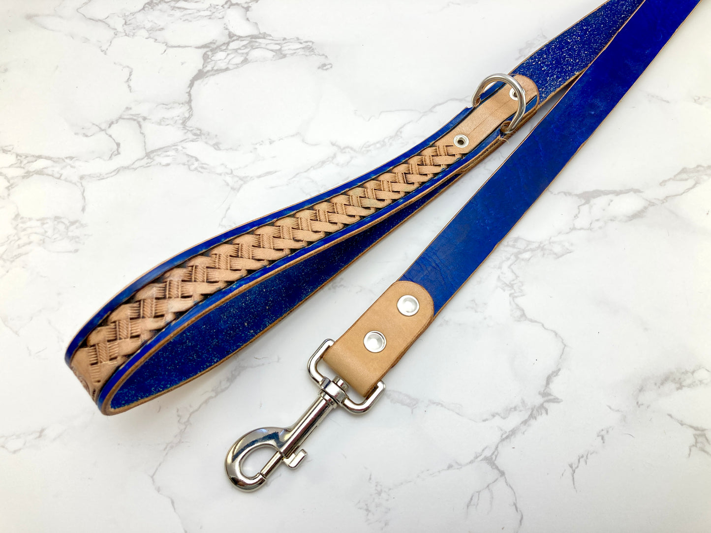 "Basket Weave" Hand carved Dog collar leash