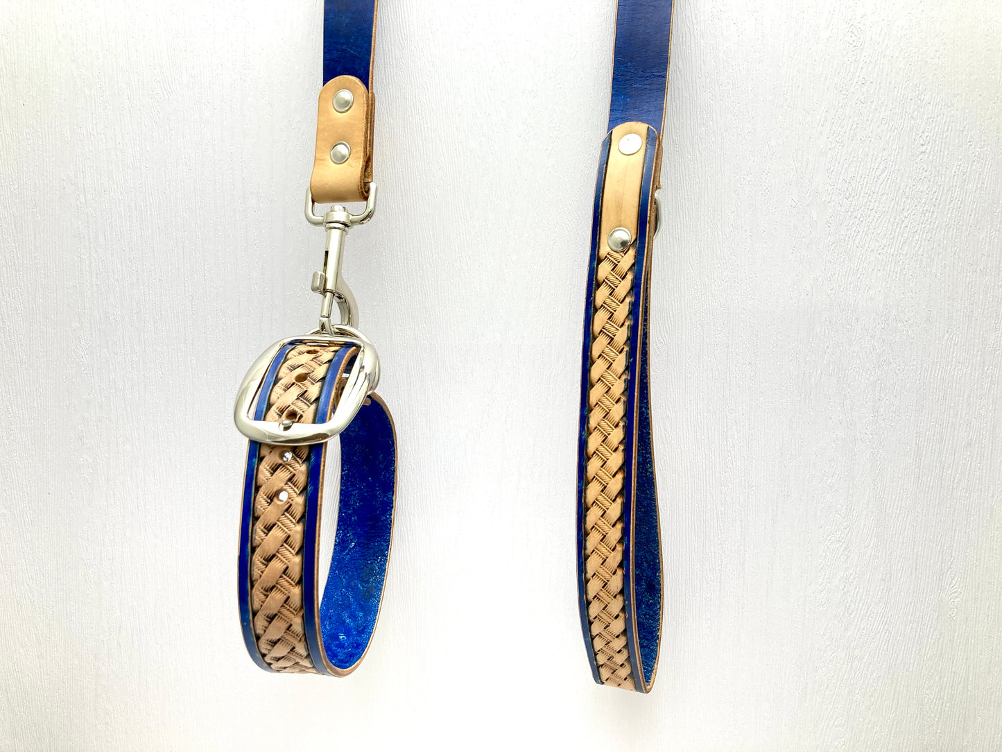 "Basket Weave" Hand carved Dog collar leash