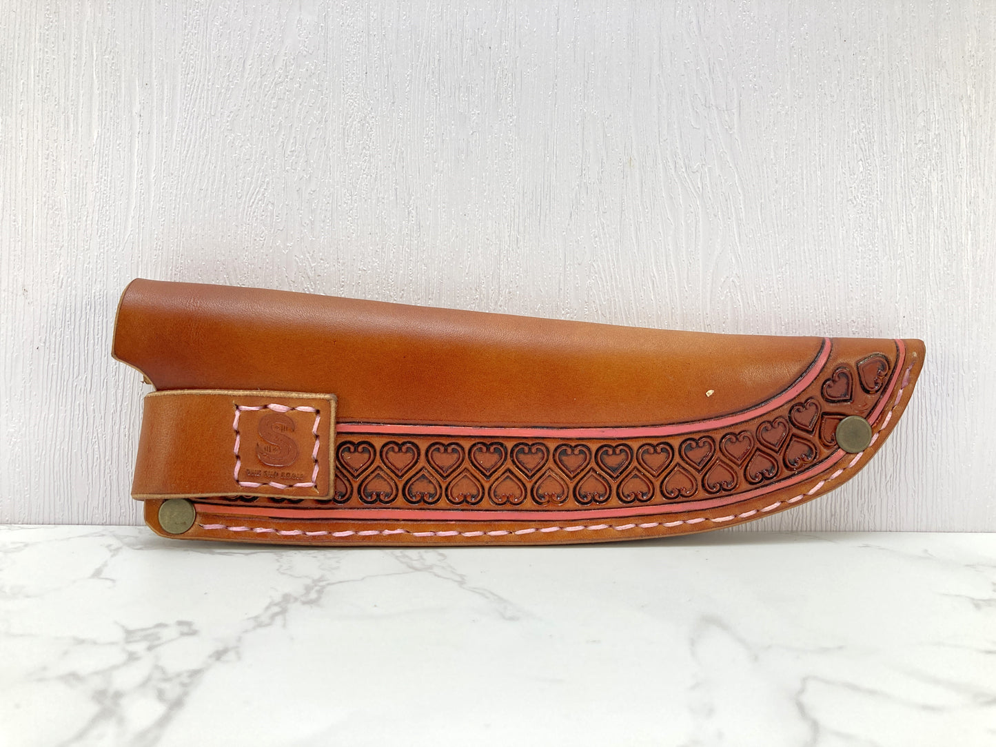 Handcrafted leather kitchen knife sheath -Love heart