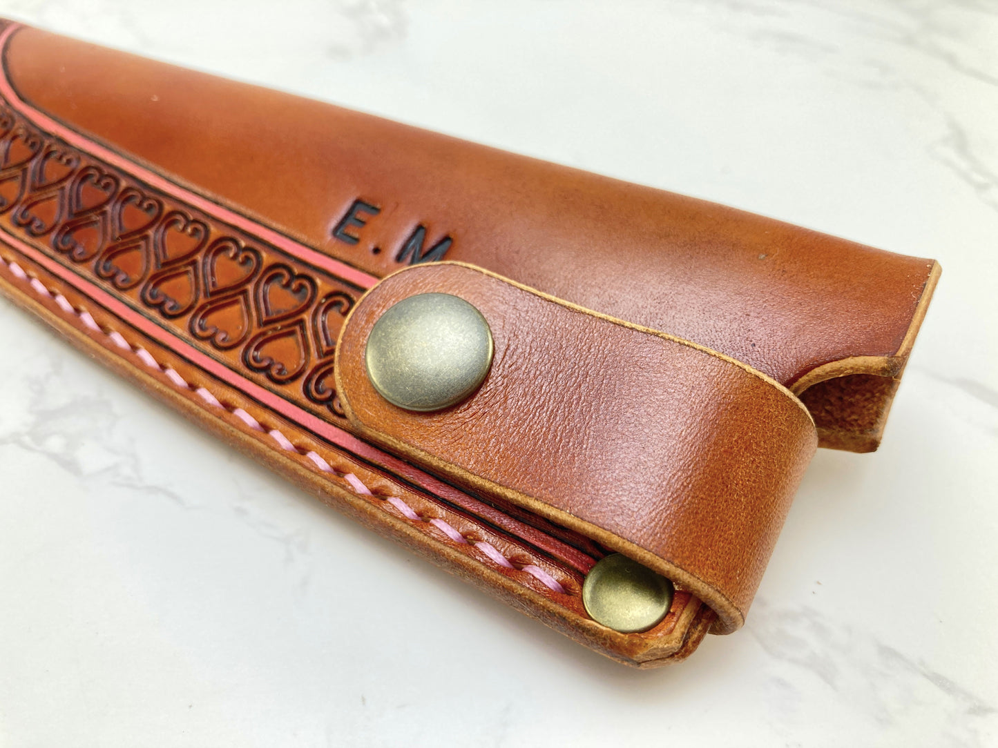 Handcrafted leather kitchen knife sheath -Love heart