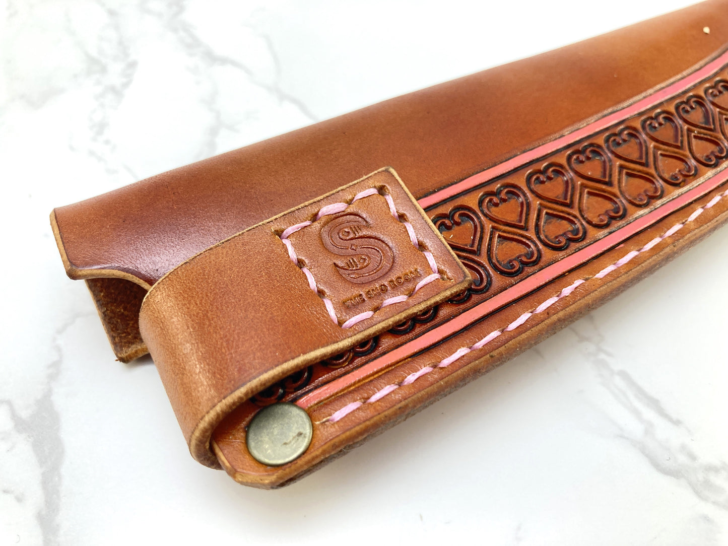 Handcrafted leather kitchen knife sheath -Love heart