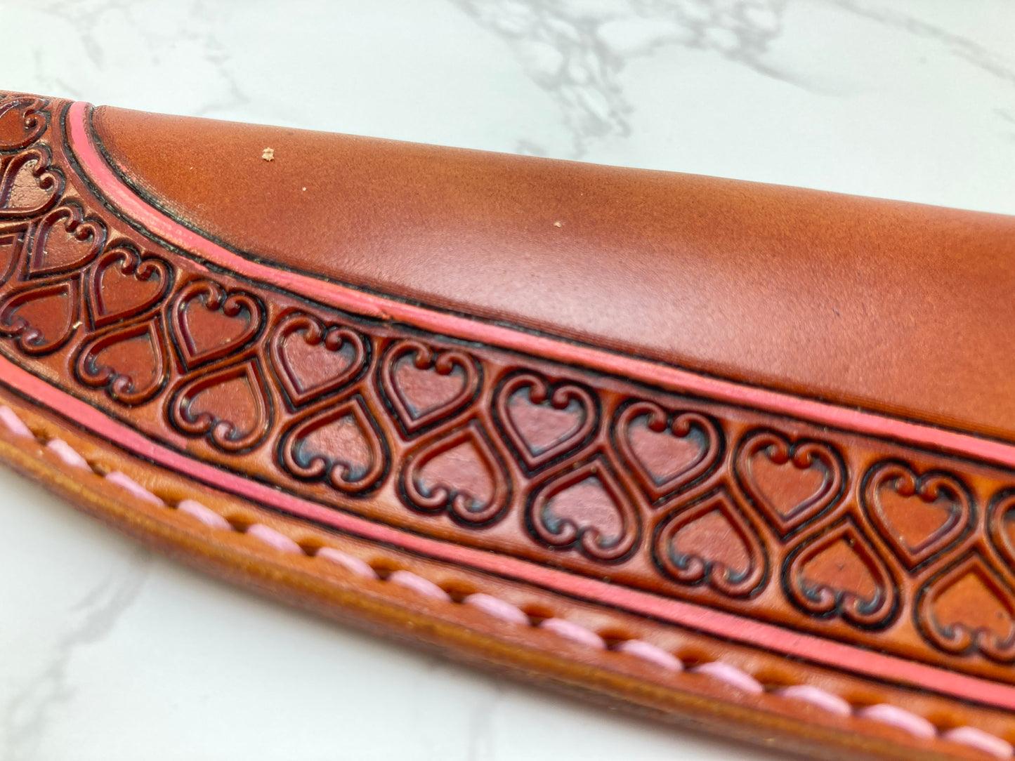 Handcrafted leather kitchen knife sheath -Love heart
