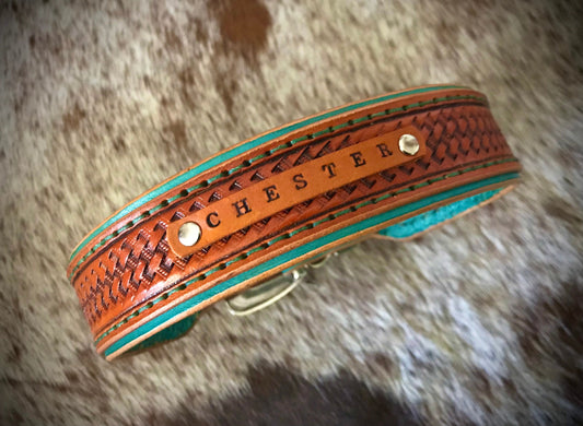 Hand tooled leather dog collar by The Sho Room